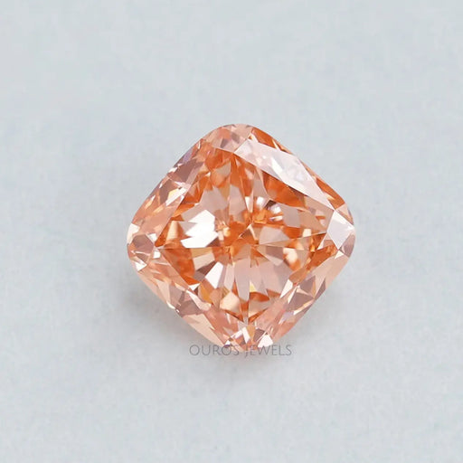 front view of 1.35 carat pink cushion cut lab grown diamond loose 