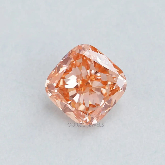 front view of 1.35 carat pink cushion cut lab grown diamond loose 
