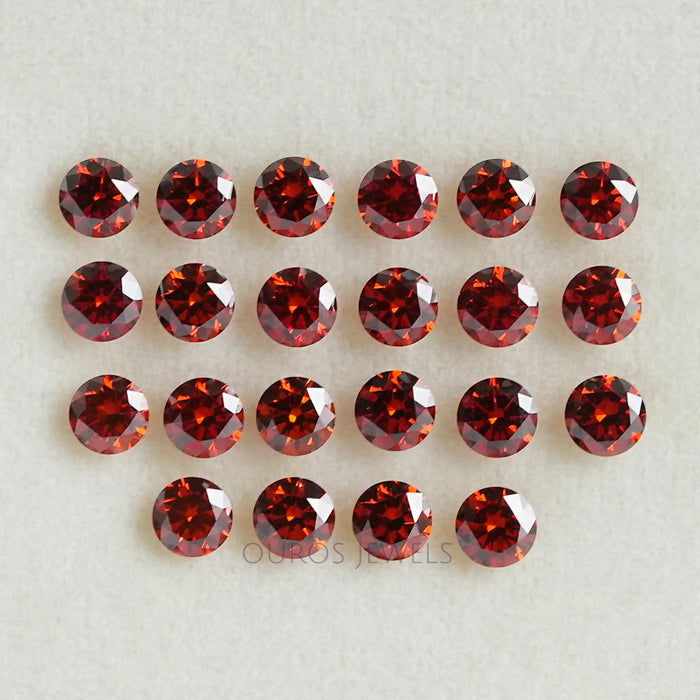 front view of red round cut loose lab grown diamond gemstones