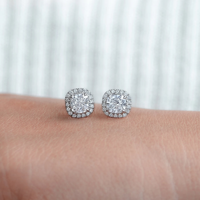 Cushion Diamond Halo Stud  Earrings