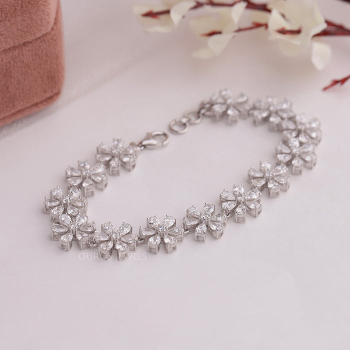 Floral Style Pear Cut Lab Grown Diamond Bracelet