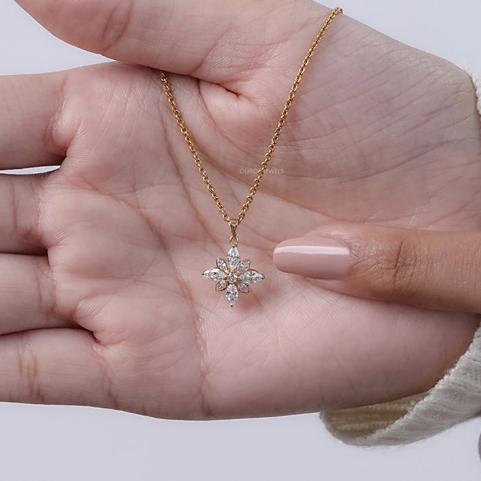 Marquise Cut Bezel Set Cluster Diamond Pendant