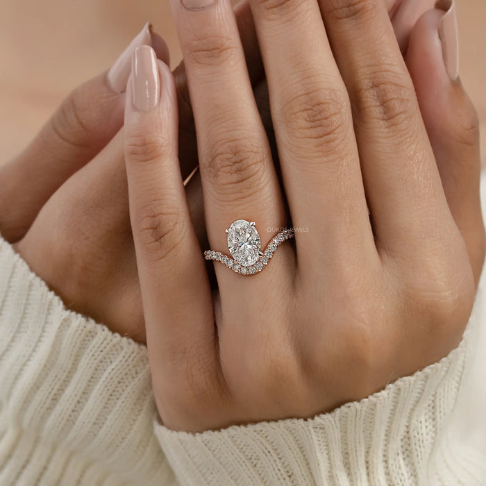 Oval Diamond Pave Set Curved Engagement Ring