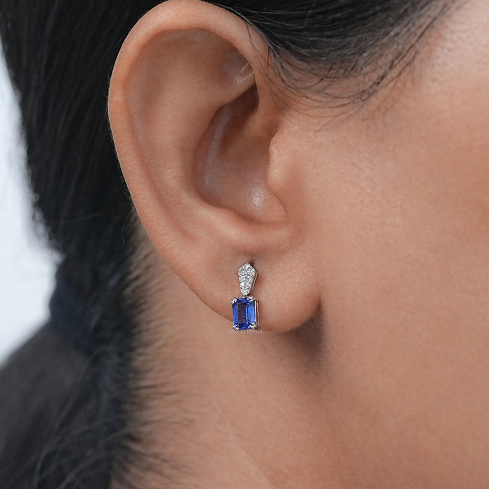 Sapphire Emerald Gemstone Round Diamond Drop Earrings