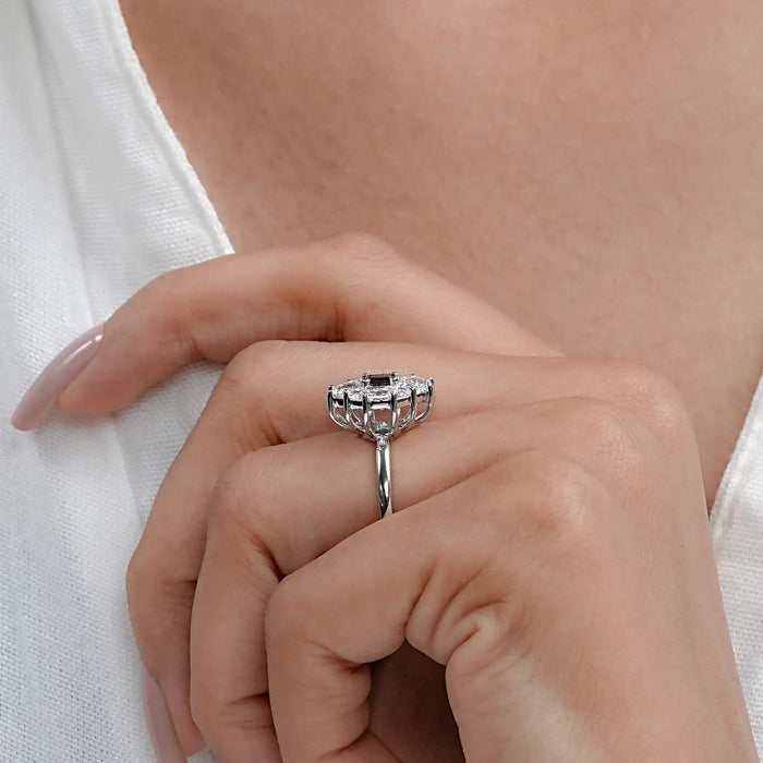 Princess Cut Lab Diamond  Halo Dutch  Marquise Ring