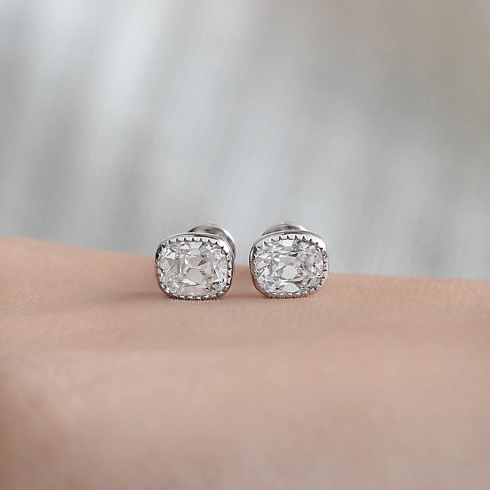 Old Mine Cushion Cut Lab Diamond Milgrain Earrings