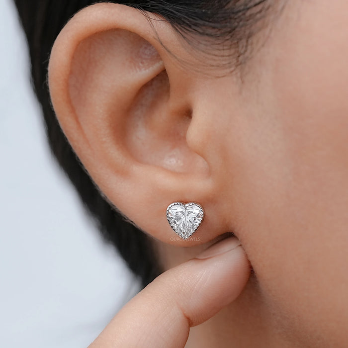Heart Cut Lab Diamond Milgrain Set Earrings