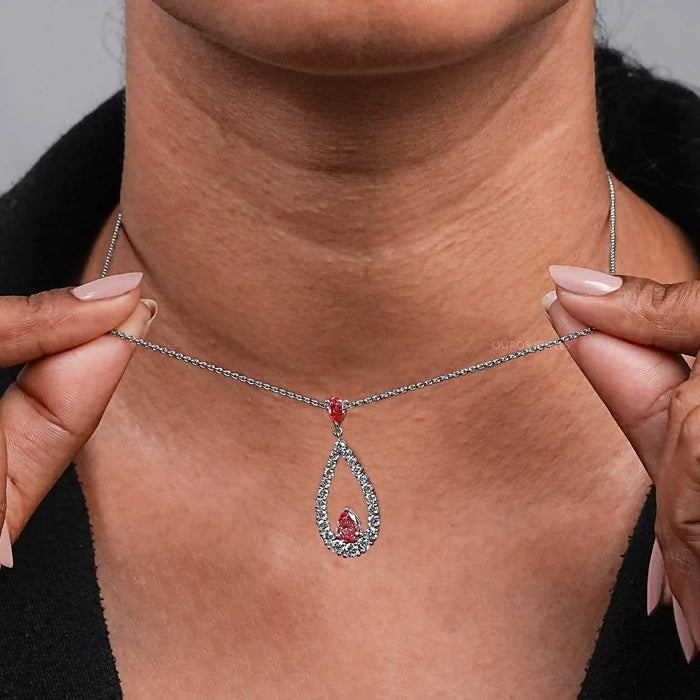 Open Pear Shape Pink Lab Diamond  Pendant