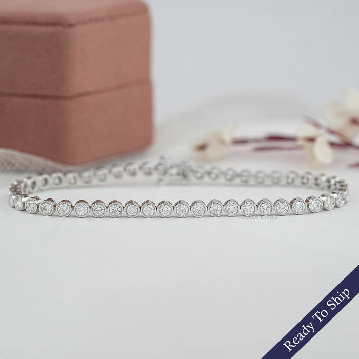 3.00 MM Round Lab Diamond Bezel Set Tennis Bracelet