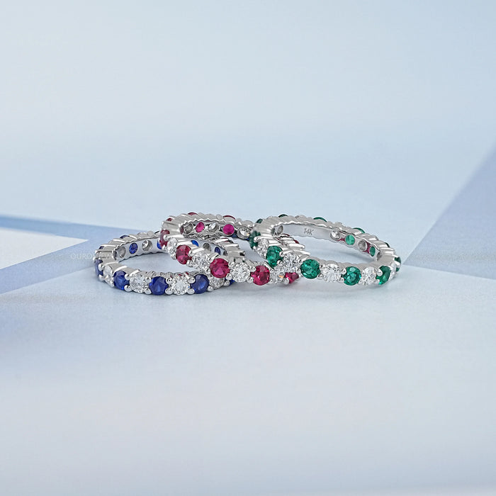 Round Lab Gemstone Alternative Wedding Band