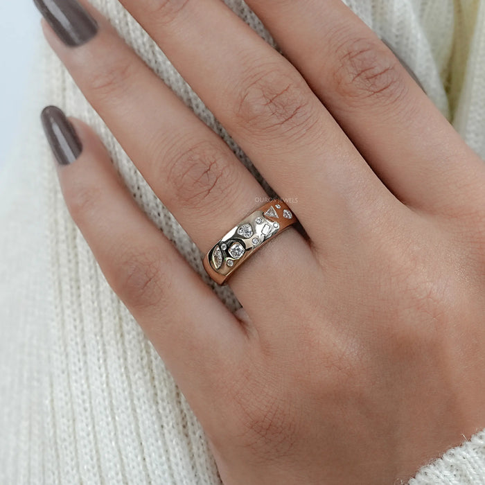 Wide Yellow Gold Flush Set Diamond Wedding Band