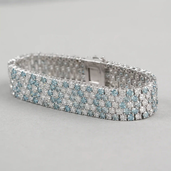 Fancy Blue Round Cut Lab  Diamond Wide Bracelet