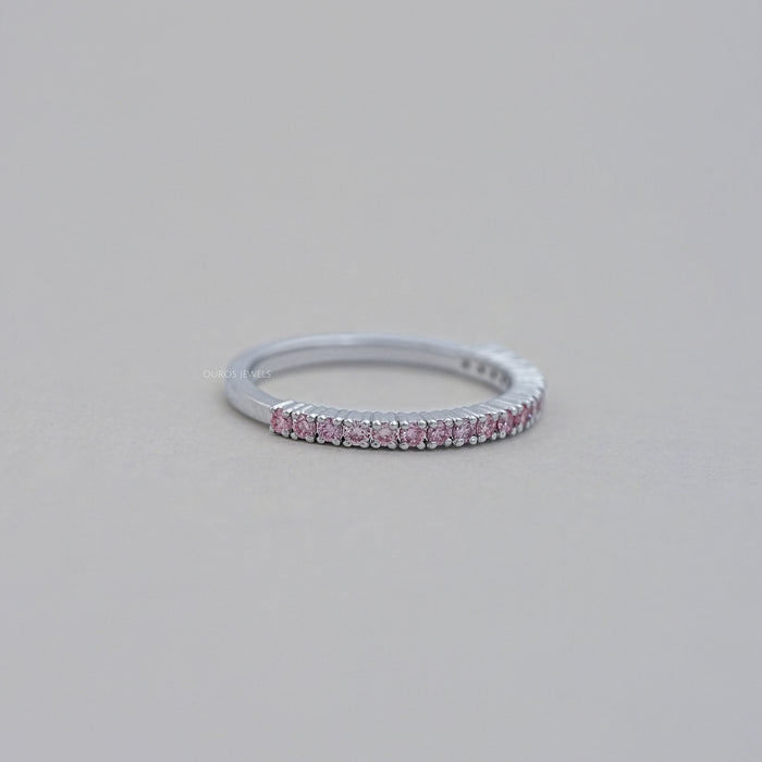 Pink Round Cut Lab Grown Diamond Half Eternity Band