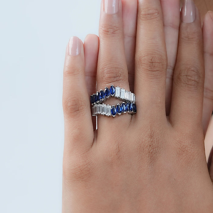 Double Row Sapphire Marquise Gemstone Enhancer Ring