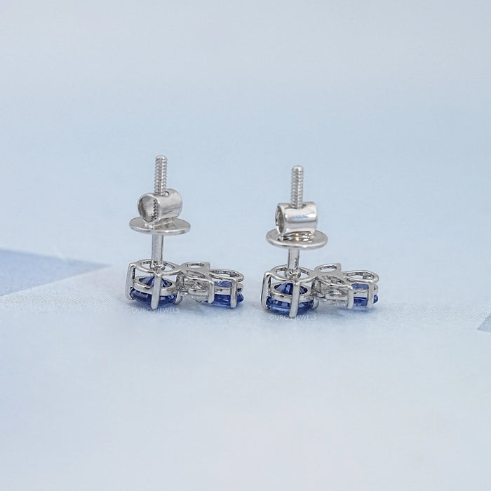 Sapphire Round And Pear Gemstone Stud Earrings