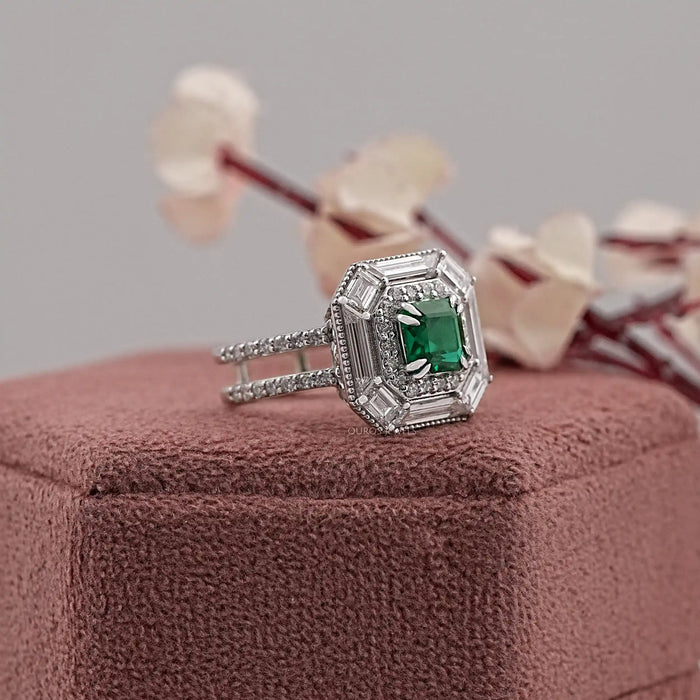asscher gemstone art deco emerald ring