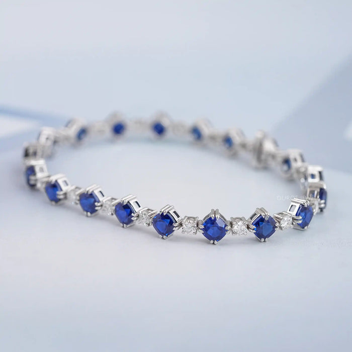 Sapphire Cushion Cut  Lab Grown Gemstone Bracelet