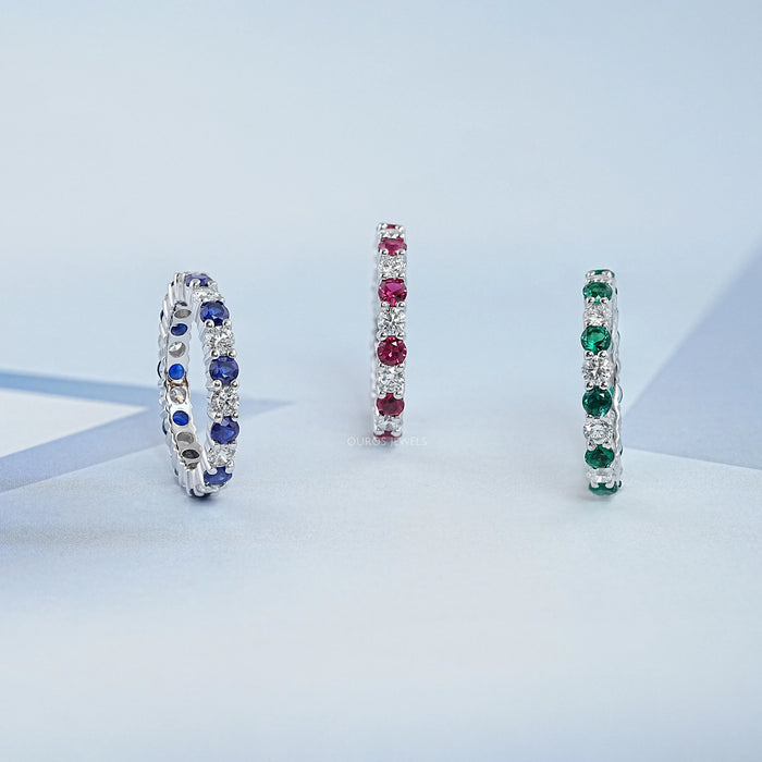 Round Lab Gemstone Alternative Wedding Band