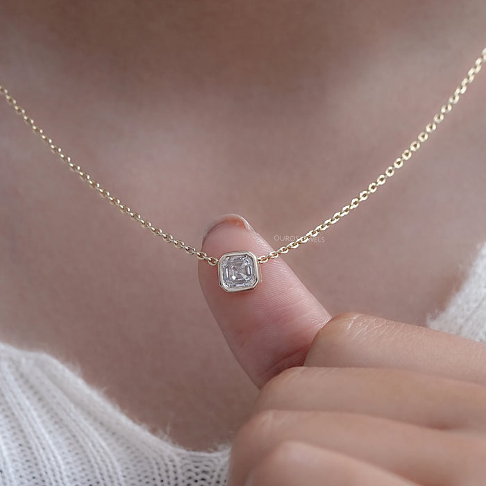 Bezel Set Asscher Cut Lab Diamond Pendant