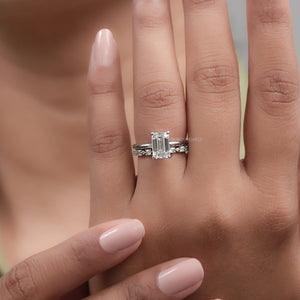 2.00 CT Emerald Cut Lab Diamond Ring Set