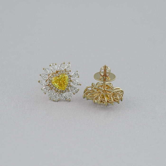 Yellow Heart Lab Diamond Double Halo Stud Earrings