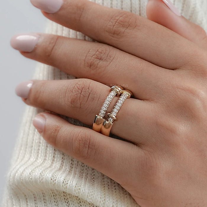 Double Row Connecter Round Lab Diamond Wedding Band