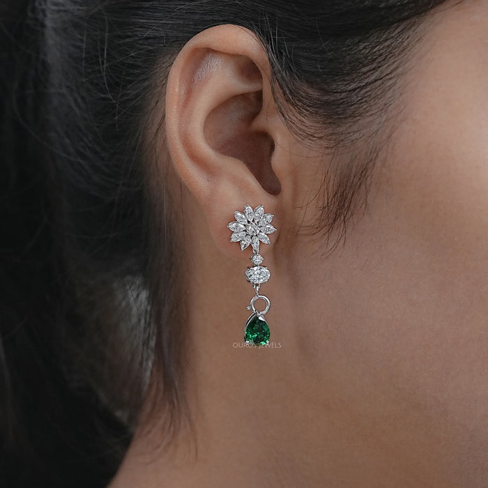 Drop Earring With Pear And Marquise Shape Diamond