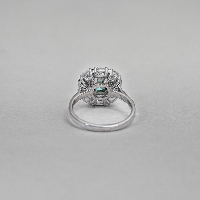 Green Cushion Cut Lab Diamond Halo Engagement Ring