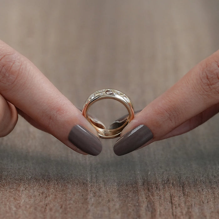 Wide Yellow Gold Flush Set Diamond Wedding Band