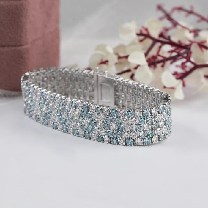 Blue Round Lab Diamond Wide Bracelet