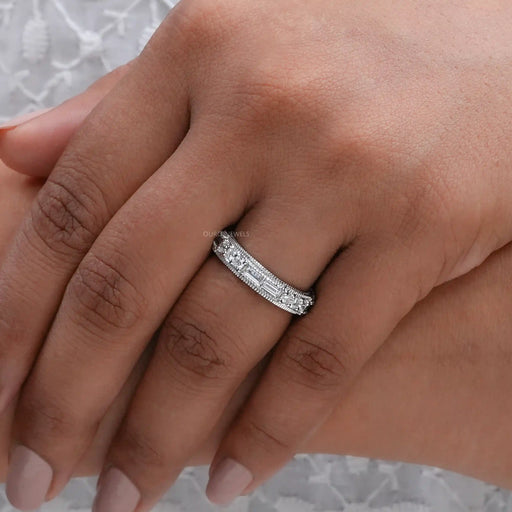 Round And Baguette Diamond Wedding Band