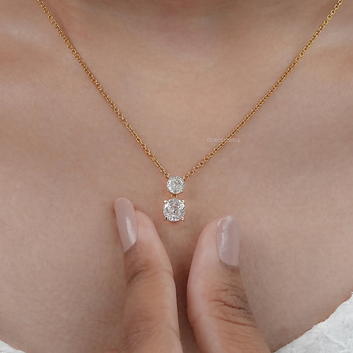 Two Stone Portuguese Round Lab Diamond Pendant