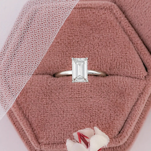 emerald cut lab diamond solitaire engagement ring in jewelry box