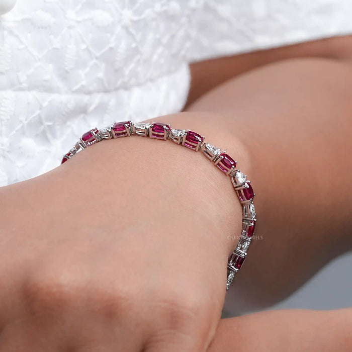 Ruby Oval And Diamond Tennis Bracelet