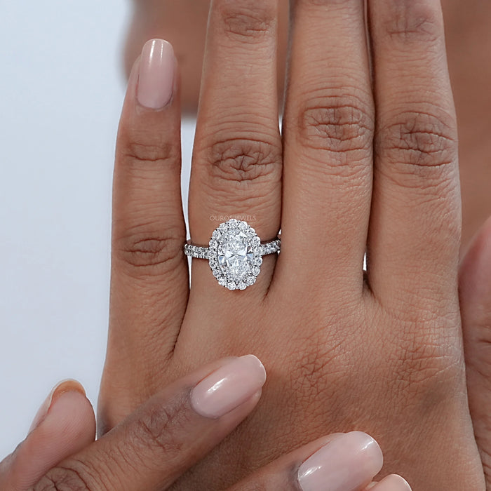 Oval Cut Halo Accent Diamond Engagement Ring