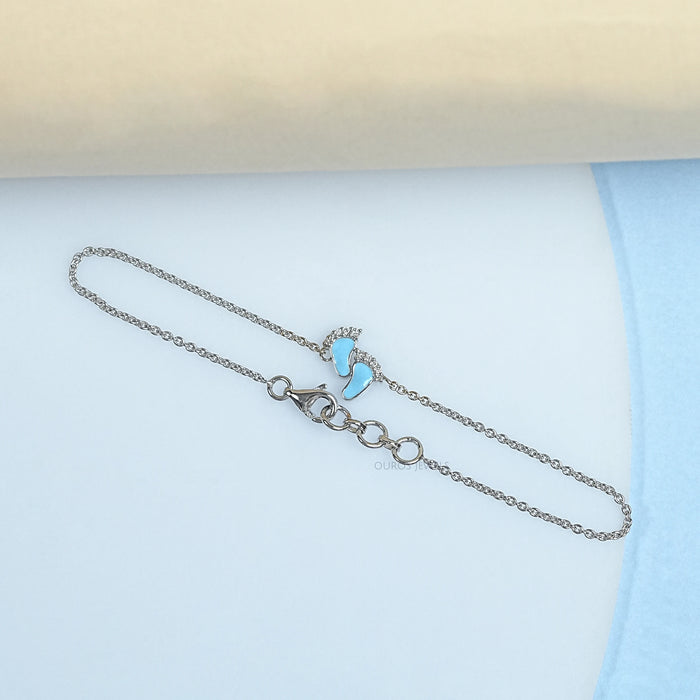 Enamel Blue Baby Foot  Print Round Diamond Anklet