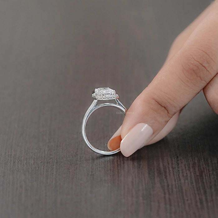 Radiant Lab Diamond Solitaire Halo Engagement Ring