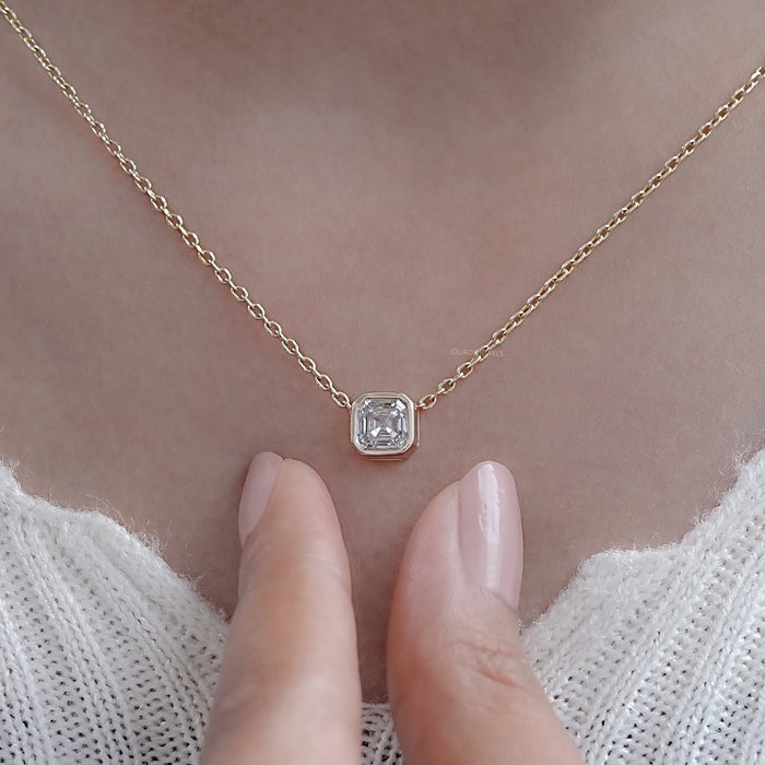 Bezel Set Asscher Cut Lab Diamond Pendant