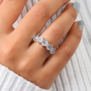 5 stone hexagon cut diamond ring 