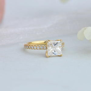 [4 Prong Set with Princess Cut Diamond Accent Ring]-[Ouros Jewels]