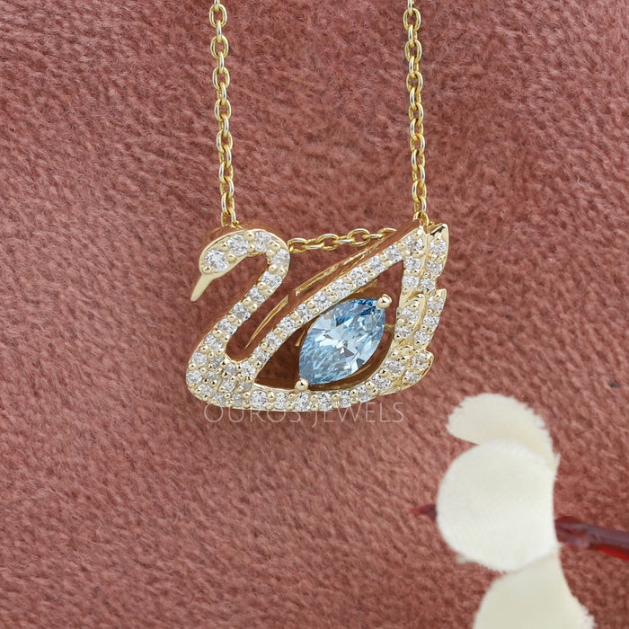 Light Blue Marquise Cut Diamond Swan Necklace