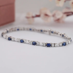 Emerald Cut Sapphire And Lab Diamond Bracelet