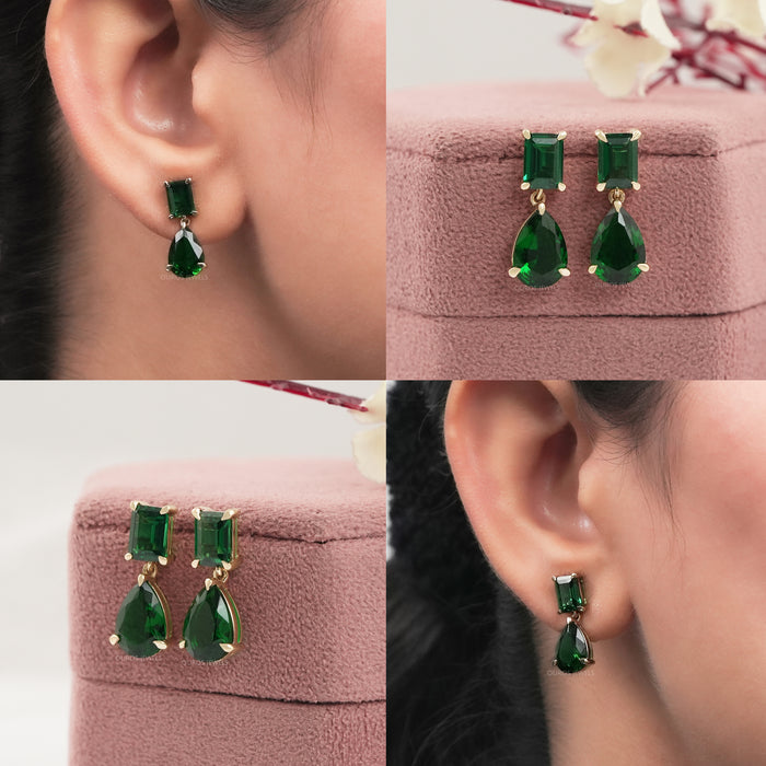 green gemstone drop earrings