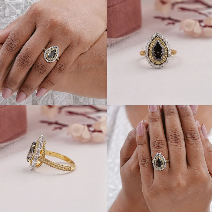 olive pear double halo ring