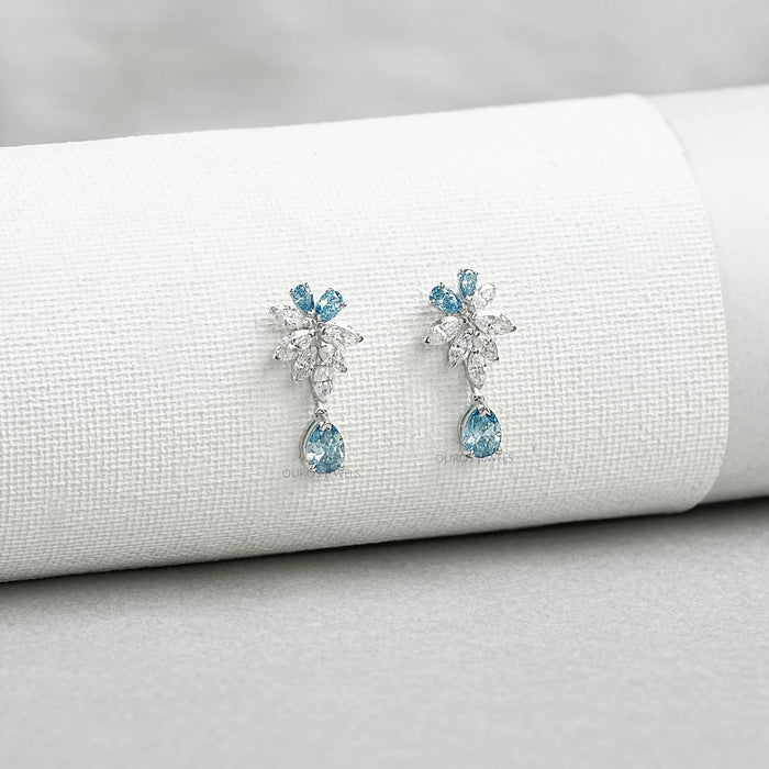 Blue Pear Diamond Cluster Drop Earrings