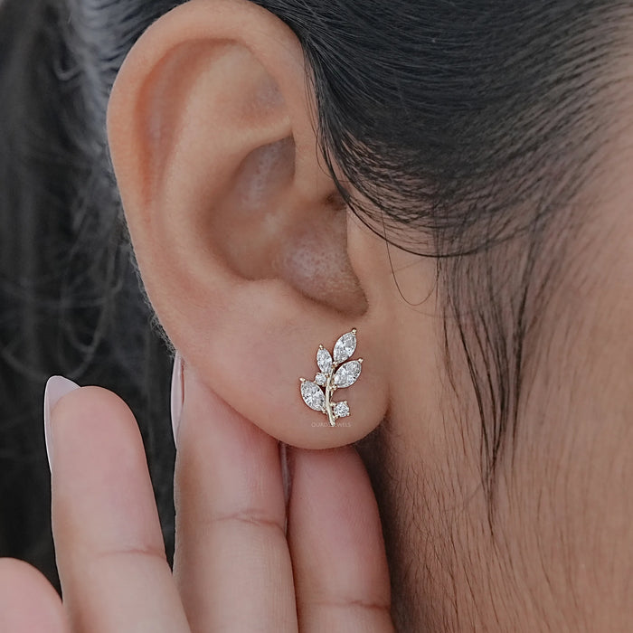Marquise And Round Lab Diamond Leaf Earrings