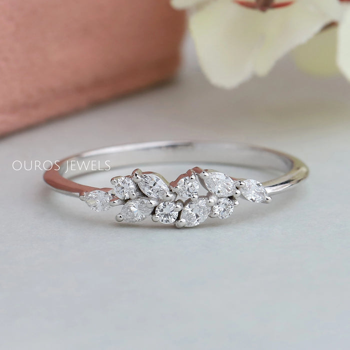 Marquise And Round Cut Lab Grown Diamond Dainty Ring