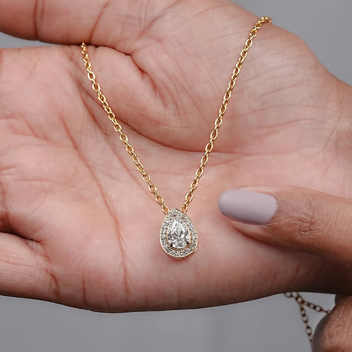 Pear Cut Lab Diamond Halo Pendant