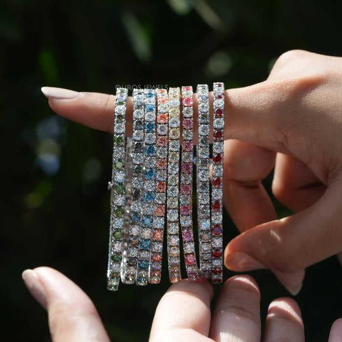 3.80 MM Fancy Color Round Cut Diamond Tennis Bracelet