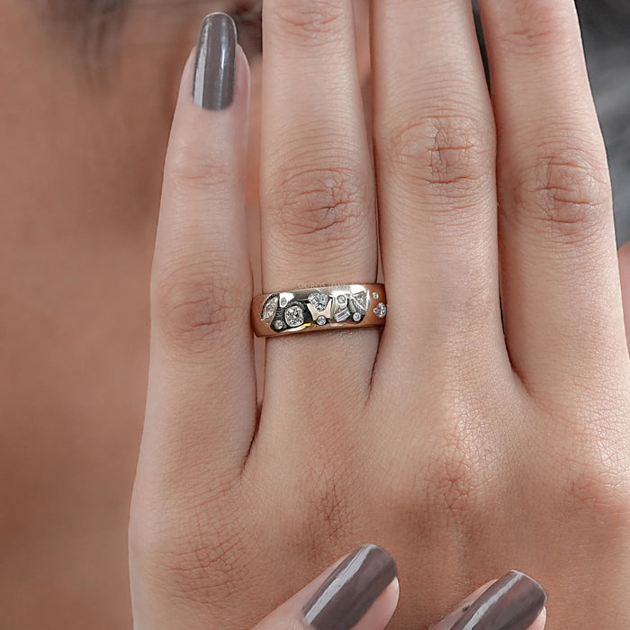 Wide Yellow Gold Flush Set Diamond Wedding Band